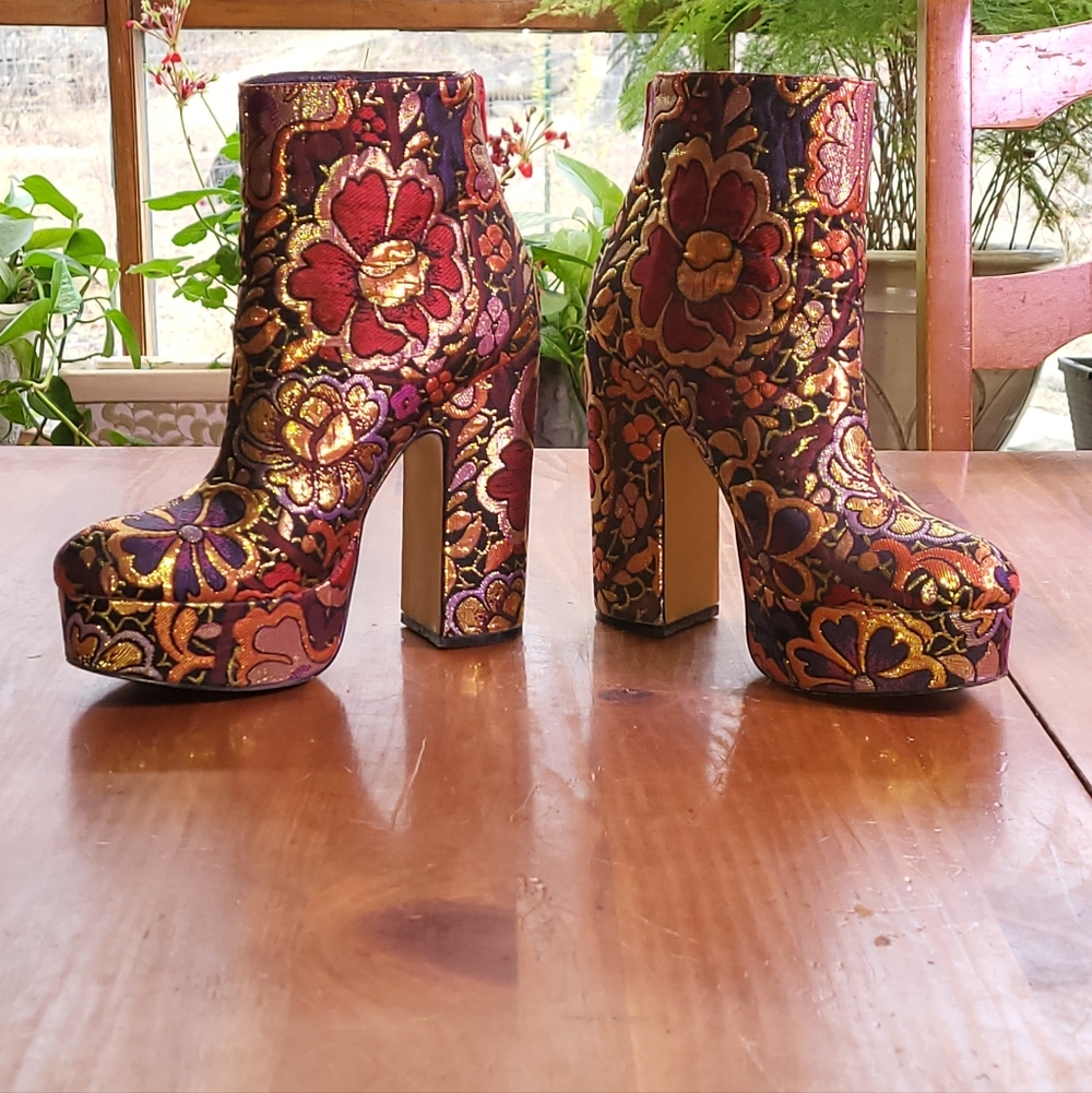 Floral Platform Metallic Brocade Ankle Boot 6.5 - Picture 3 of 11